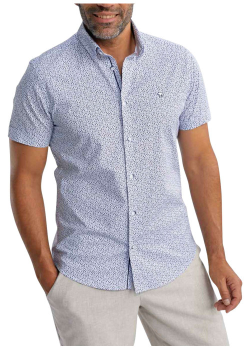 Chemise en coton marine imprimée pourvue d'une coupe droite et d'un col français