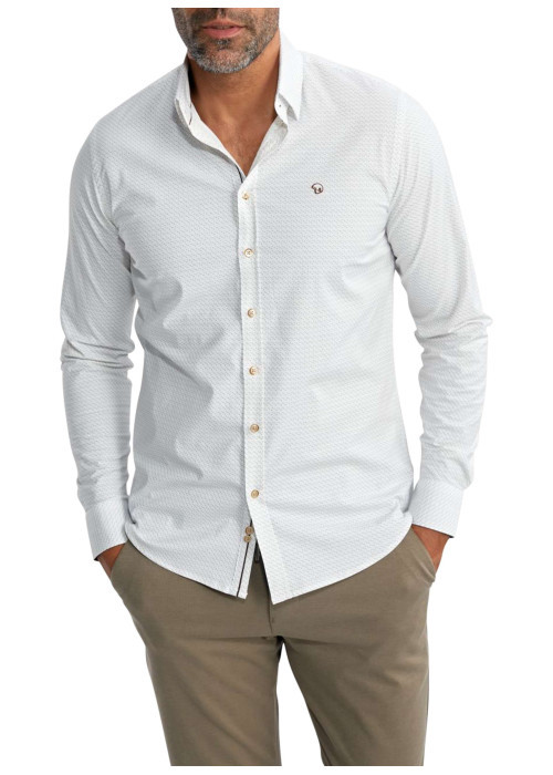 Chemise blanche à motifs pourvue d'une coupe slim et d'un col français