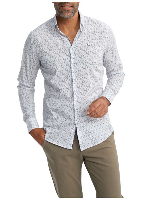 Chemise en coton blanche à motifs pourvue d'une coupe slim et d'un col français