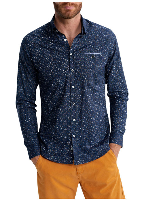 Chemise marine à motifs pourvue d'un col français et d'une coupe slim