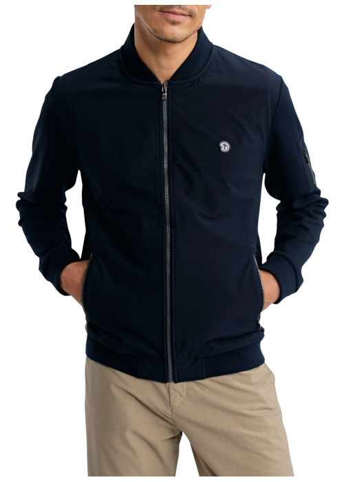 Sweat zippé en coton mélangé marine uni pourvu d'une coupe droite