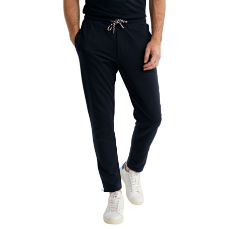 Pantalon jogging en coton mélangé marine uni...
