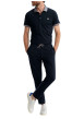 Thumbnail Pantalon jogging en coton mélangé marine uni pourvu d'une coupe droite - Image 3