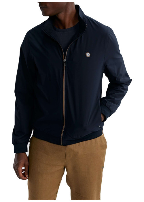 Blouson marine uni pourvu d'une coupe droite et d'un col montant
