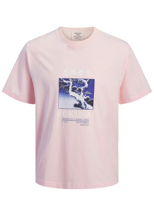 T-shirt en coton rose à coupe droite pourvu d'un col rond côtelé