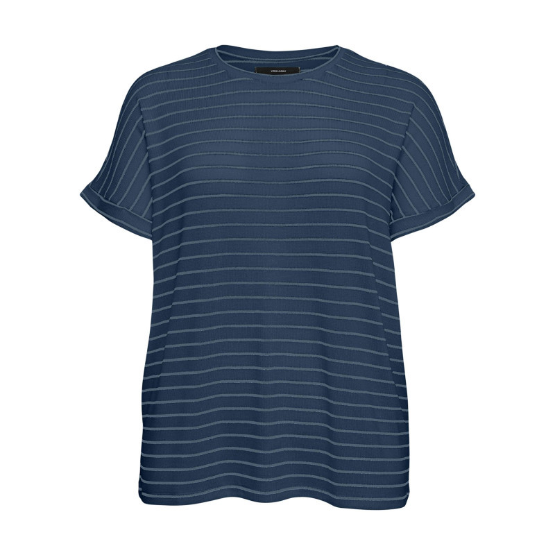 Vero Moda Curve - T-shirt Marine à Coupe Droite Pourvu D'un Col Rond Et De Manches Courtes - Bleu Foncé