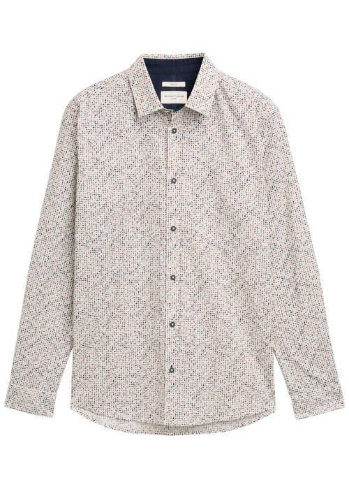 Chemise en coton écrue à coupe droite pourvue d'un col à revers