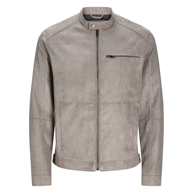 Jack & Jones - Veste Perfecto Taupe à Coupe Ajustée Pourvue D'un Col Officier à Pression - Gris