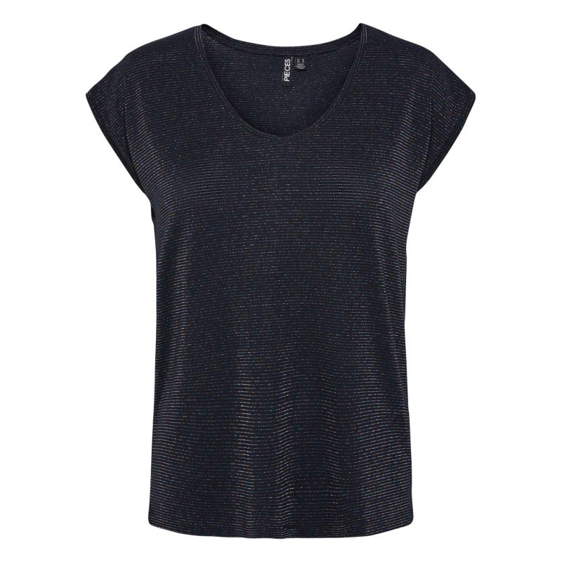 Pieces - T-shirt Marine à Rayures Avec Une Coupe Loose Un Col V Et Détail Lurex - Marine