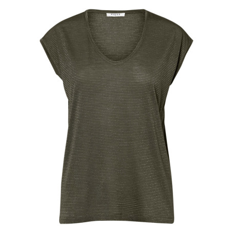 T-shirt kaki à rayures avec une coupe droite et...