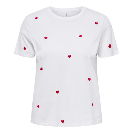 T-shirt blanc en coton avec des cœurs rouges...