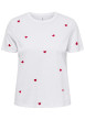 Thumbnail T-shirt blanc en coton avec des cœurs rouges brodés et un col rond