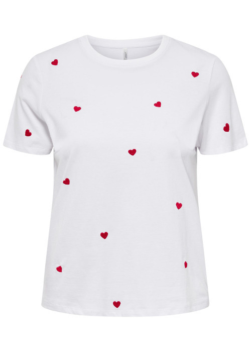 T-shirt blanc en coton avec des cœurs rouges...