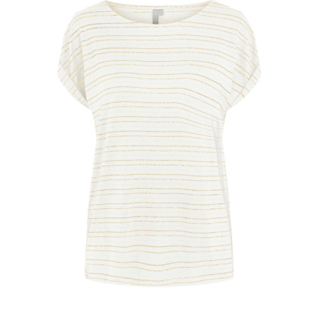 T-Shirt écru pour femme avec rayures dorées à...