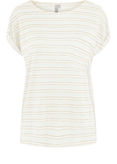 T-Shirt écru pour femme avec rayures dorées à...