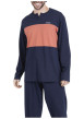 Thumbnail Pyjama long en coton marine uni pourvu d'une coupe droite et d'un col tunisien