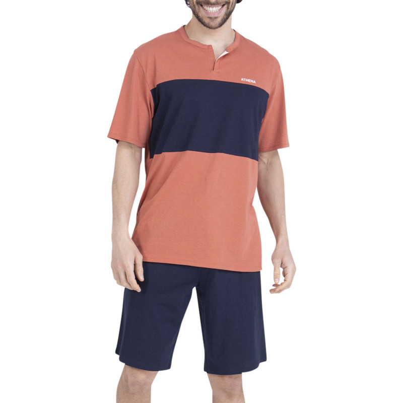 Athéna - Pyjama Court En Coton Orange Uni Pourvu D'une Coupe Droite Et D'un Col Tunisien - Orange Athéna - Pyjama Court En Coton Orange Uni Pourvu D'une Coupe Droite Et D'un Col Tunisien - Orange