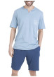 Thumbnail Pyjama court en coton bleu uni pourvu d'une coupe droite et d'un col tunisien