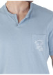 Thumbnail Pyjama court en coton bleu uni pourvu d'une coupe droite et d'un col tunisien - Image 5