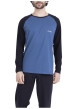 Thumbnail Pyjama long en coton bleu uni pourvu d'une coupe droite et d'un col rond