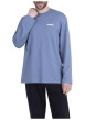 Thumbnail Pyjama long en coton bleu uni pourvu d'un col rond et d'une coupe droite