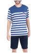 Thumbnail Pyjama court en coton bleu à rayures pourvu d'une coupe droite et d'un col rond