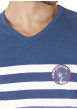 Thumbnail Pyjama long en coton bleu à rayures pourvu d'une coupe droite et d'un col v - Image 5