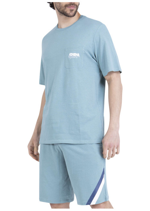 Pyjama court en coton bleu clair uni pourvu d'une coupe droite
