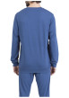 Thumbnail Pyjama long en coton bleu uni pourvu d'une poche plaquée sur le coeur - Image 2