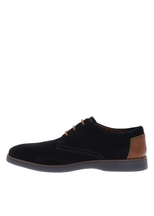Derbies bleu marine à semelle plate avec des lacets ronds camel