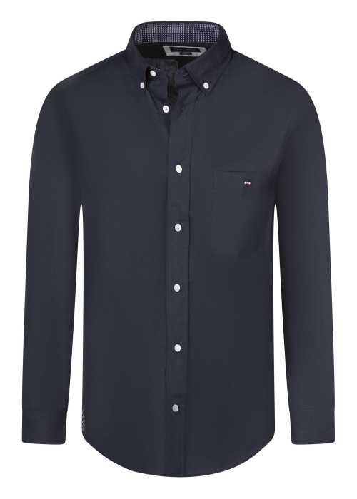Chemise en coton marine uni avec une coupe droite et un col américain