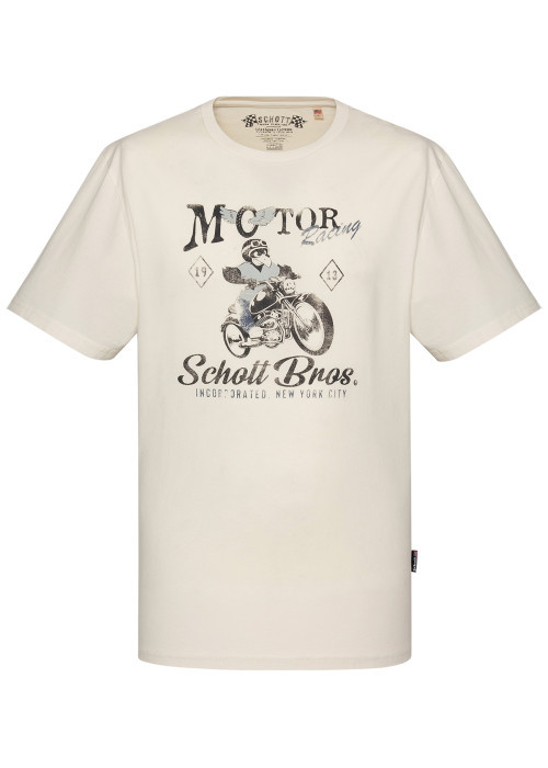 T-shirt en coton biologique beige à coupe droite pourvu d'un col rond
