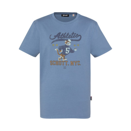 T-shirt en coton bleu à coupe droite pourvu...