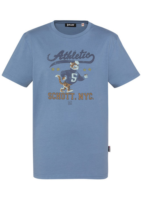 T-shirt en coton bleu à coupe droite pourvu d'un col rond et de manches courtes