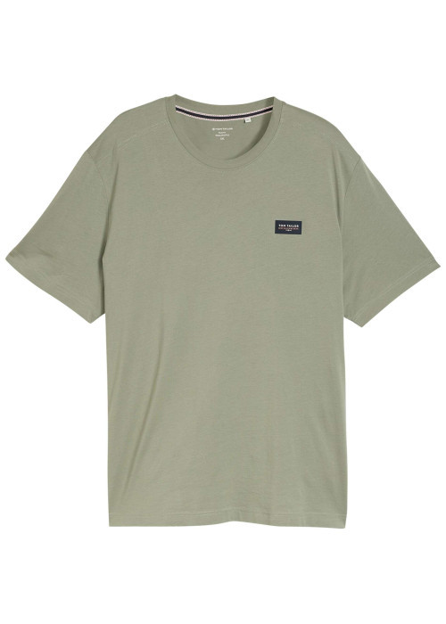 T-shirt en coton kaki uni pourvu d'une coupe droite et d'un col rond