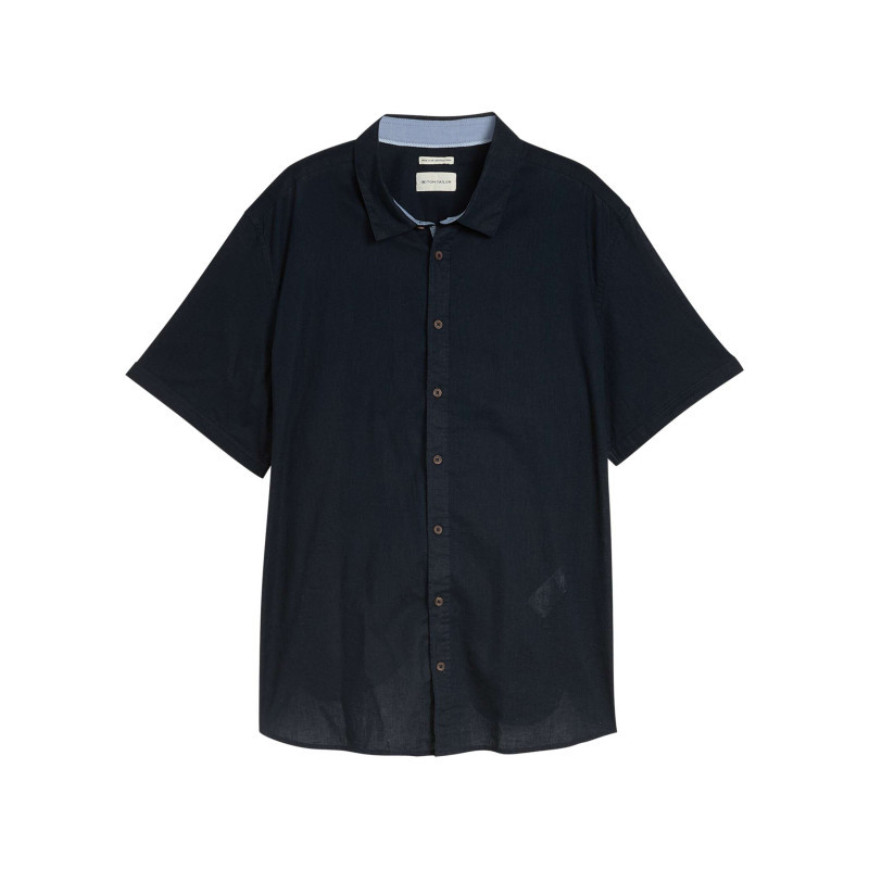 Tom Tailor + - Chemise Marine Unie Pourvue De Manches Courtes Et D'un Col Français - Bleu Foncé