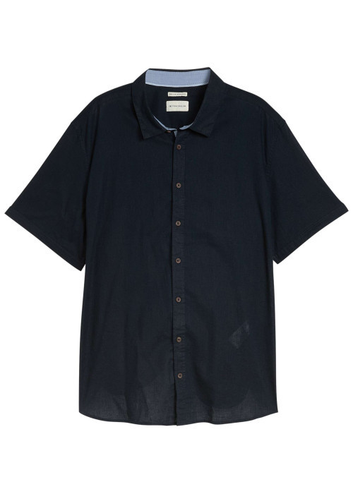 Chemise marine unie pourvue de manches courtes et d'un col français