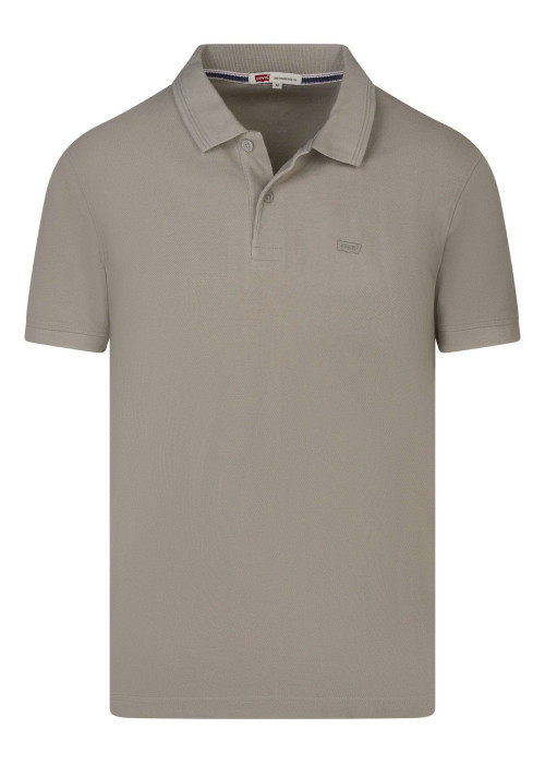 Polo en coton taupe uni avec une coupe droite et un col boutonné