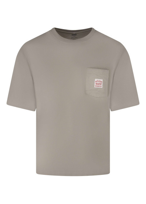 T-shirt en coton taupe uni avec une coupe droite et un col rond