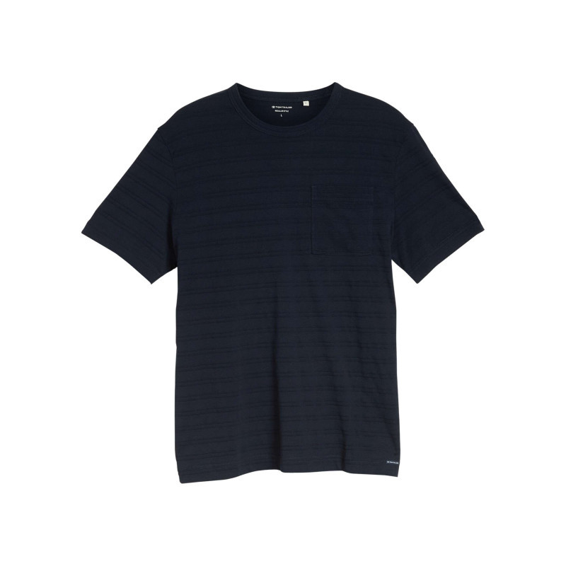 Tom Tailor - T-shirt En Coton Marine Uni Pourvu D'une Poche Plaquée Et D'un Col Rond - Bleu Foncé Tom Tailor - T-shirt En Coton Marine Uni Pourvu D'une Poche Plaquée Et D'un Col Rond - Bleu Foncé