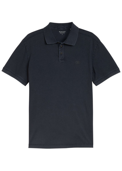 Polo en coton marine uni pourvu d'un col boutonnée et de manches courtes