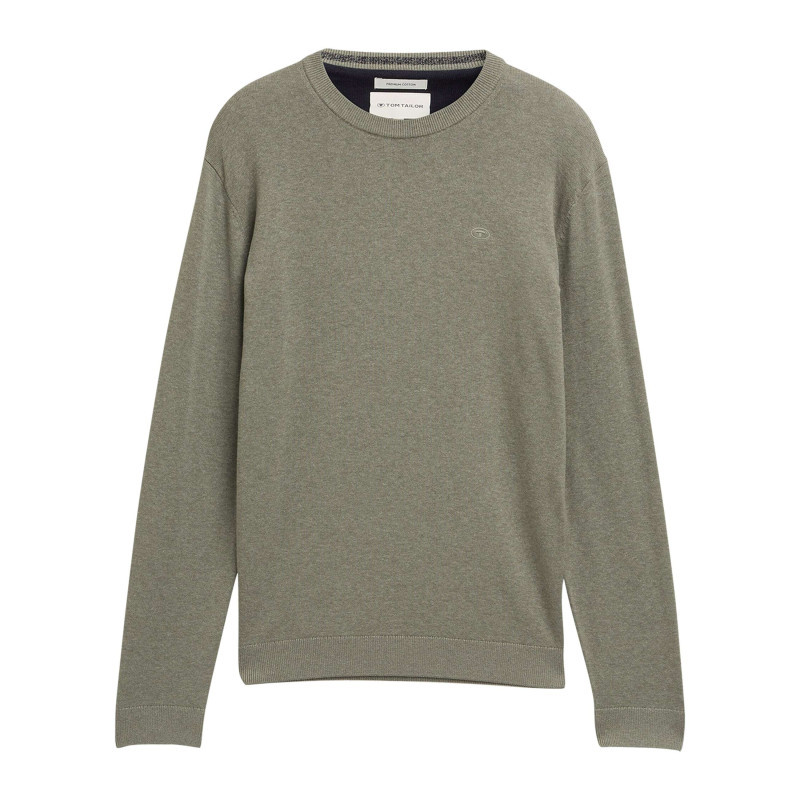 Tom Tailor - Pull En Coton Kaki Uni Pourvue D'une Coupe Droite Et D'un Col Rond - Vert Tom Tailor - Pull En Coton Kaki Uni Pourvue D'une Coupe Droite Et D'un Col Rond - Vert
