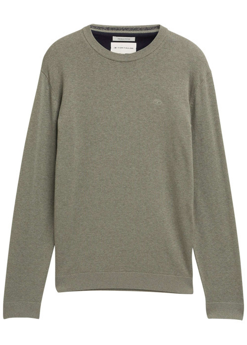 Pull en coton kaki uni pourvue d'une coupe droite et d'un col rond