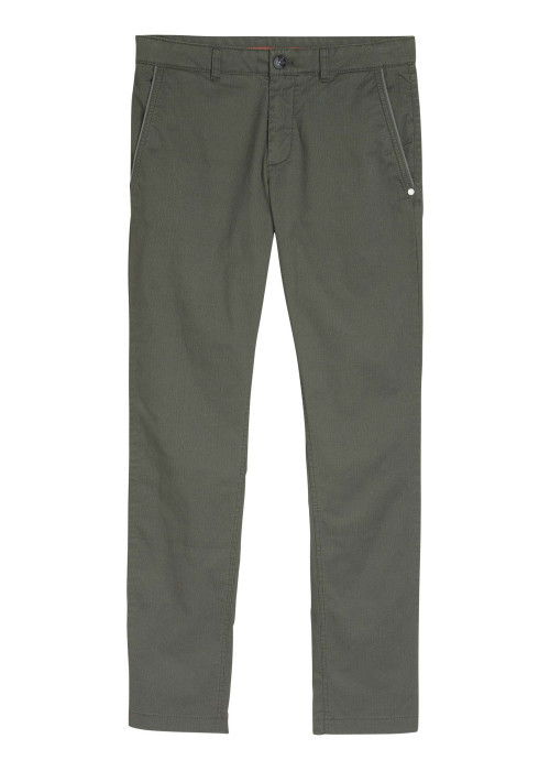 Pantalon chino en coton kaki uni pourvu de passants pour la ceinture