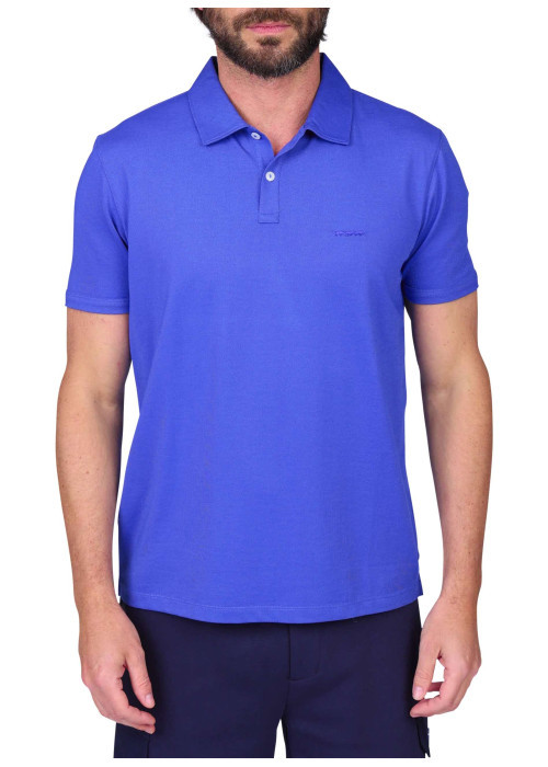 Polo bleu à coupe droite pourvu d'un col à revers et de manches courtes