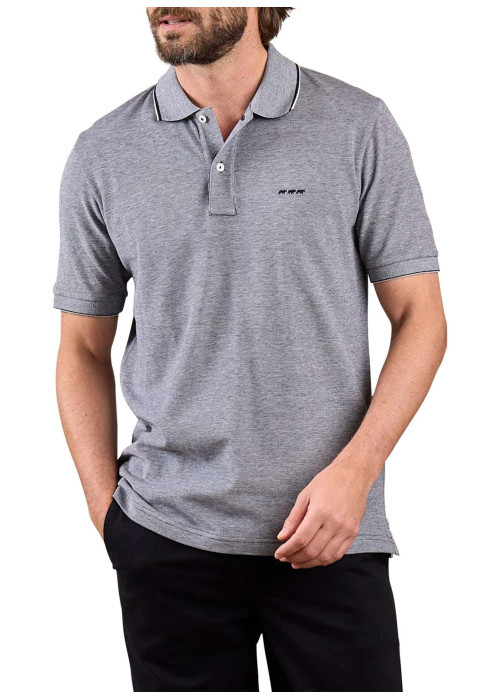 Polo en coton biologique anthracite à coupe droite pourvu d'un col boutonné