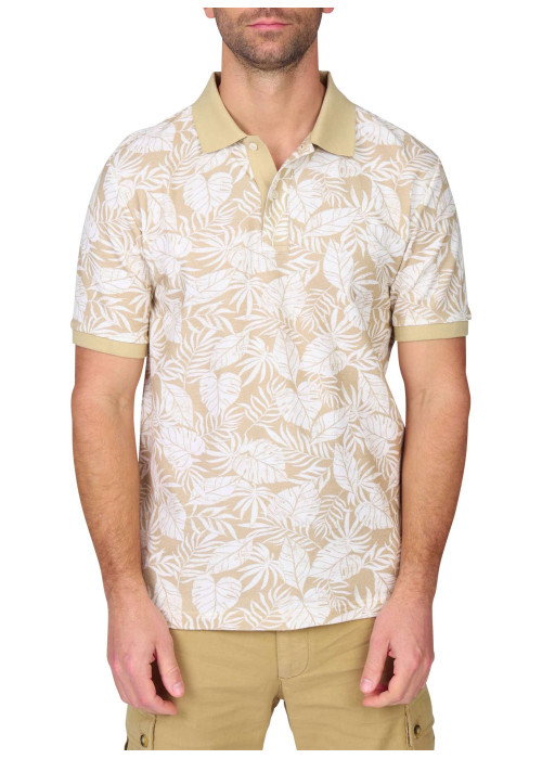 Polo en coton biologique beige à coupe droite pourvu d'un col boutonné