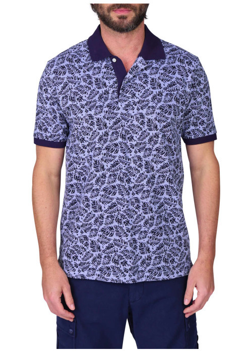 Polo en coton biologique bleu à coupe droite pourvu d'un col boutonné