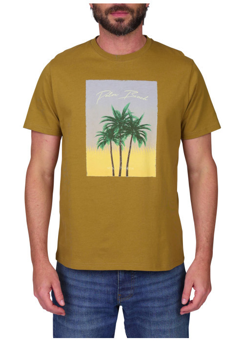 T-shirt en coton biologique jaune à coupe droite pourvu d'un col rond