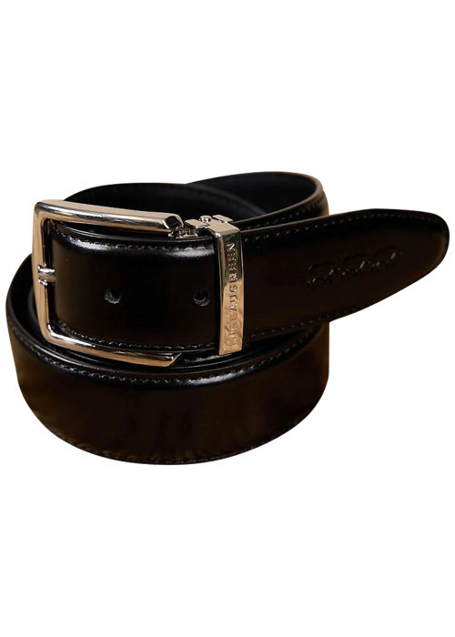 Ceinture en cuir noire satinée pourvue d'une boucle à ardillon